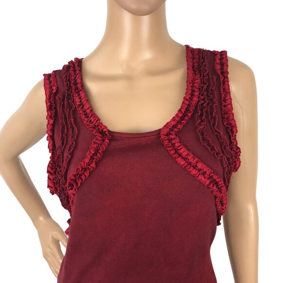 Free People Red Knit Ruffle Mini Dress Sleeveless Bodycon Whimsigoth Romantic S - Picture 3 of 9